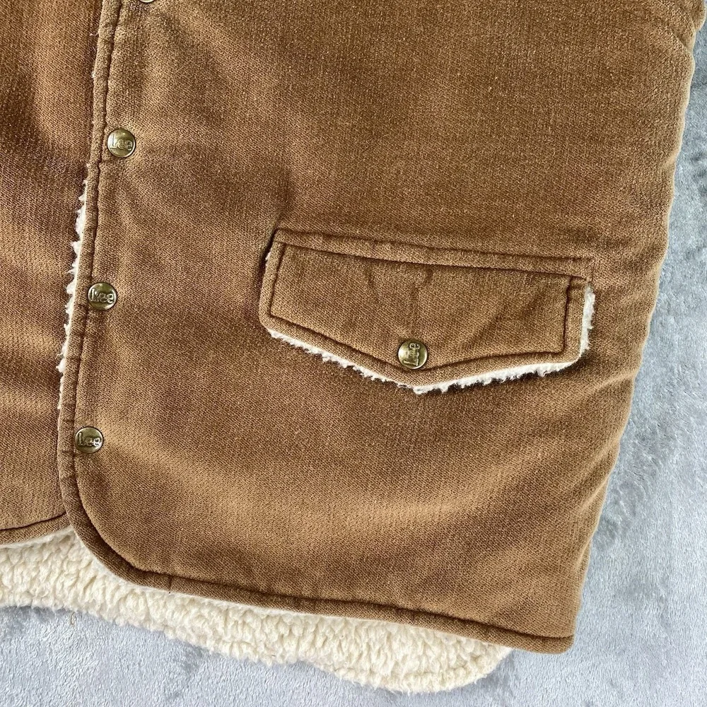 Vintage Lee Storm Rider Vest Mens Size L Brown Sherpa Lined Corduroy Made In USA